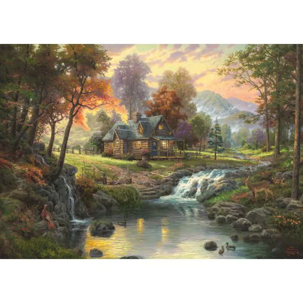 Schmidt Spiele Thomas Kinkade: Painter of Light - Holzhaus am Bach, 1.000 Teile Puzzle Letzte 2 Tage