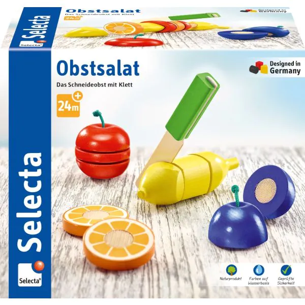 Schmidt Spiele Obstsalat, Klett und Schneidespielzeug aus Holz, Küchen-Spielzeugset, 11 Teile Günstiger Verkauf