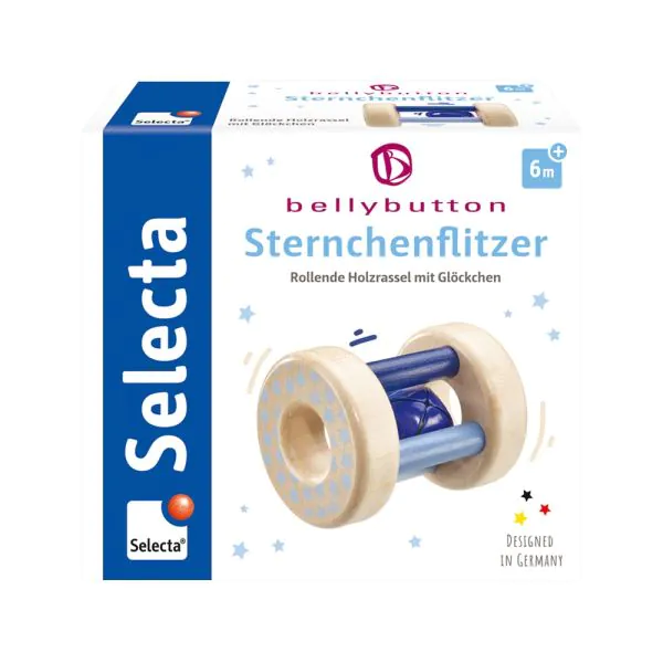 Schmidt Spiele bellybutton: Sternchenflitzer, Greifling mit Rassel aus Holz, Blau, 15,5 cm Exklusive Angebote