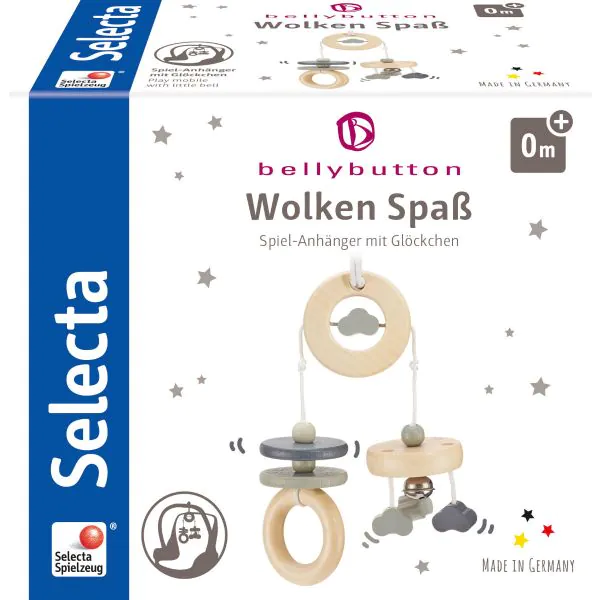Schmidt Spiele bellybutton: Wolken Spaß, Minitrapez, Mobile aus Holz, Grau, 15,5 cm Räumungsverkauf