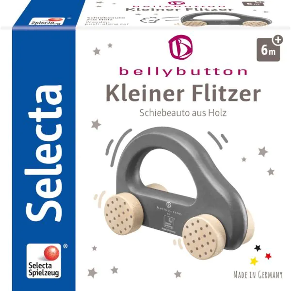 Schmidt Spiele bellybutton: Kleiner Flitzer, Greifling aus Holz, Grau, 10cm Kauf eins, bekomm eins gratis