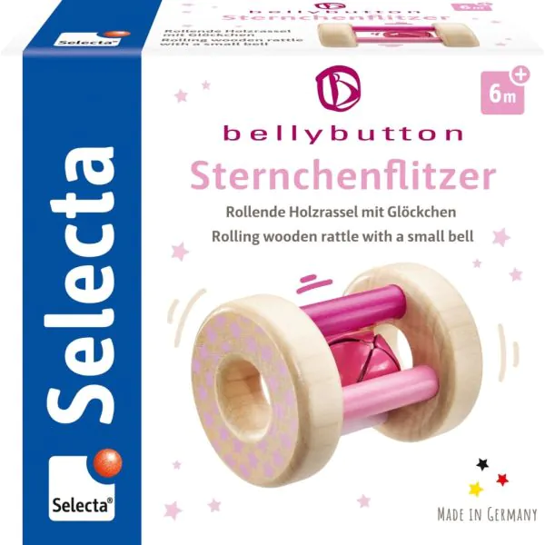 Schmidt Spiele bellybutton: Sternchenflitzer, Greifling mit Rassel aus Holz, Rosa, 15,5 cm Riesige Ersparnisse