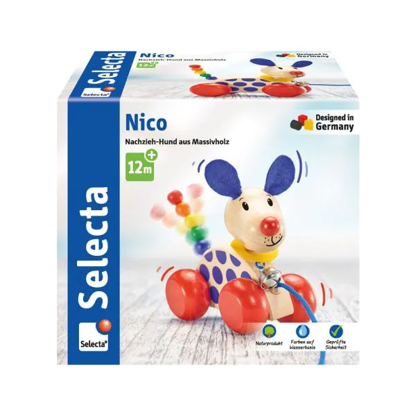 Schmidt Spiele Nico-Nachzieh-Hund, Schiebe-und Nachziehspielzeug aus Holz, 12 cm Discount Store für neue Produkte