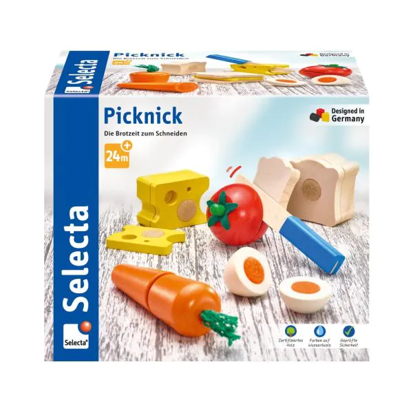 Schmidt Spiele Picknick, Klett und Schneidespielzeug aus Holz, 13 Teile zollfrei