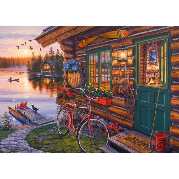 Schmidt Spiele Darrel Bush: Seehütte mit Fahrrad, 1.000 Teile Puzzle Cyber Monday