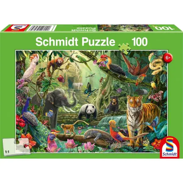 Schmidt Spiele Bunte Tierwelt im Dschungel, 100 Teile Kinderpuzzle