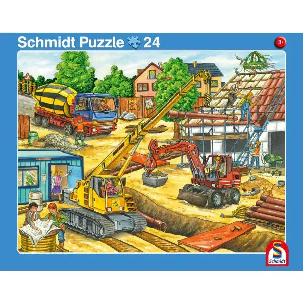 Schmidt Spiele 2 Kinder Rahmenpuzzle, 16 Teile Fahrt mit dem Müllauto, 24 Teile Achtung, Baustelle! Tiefpreis