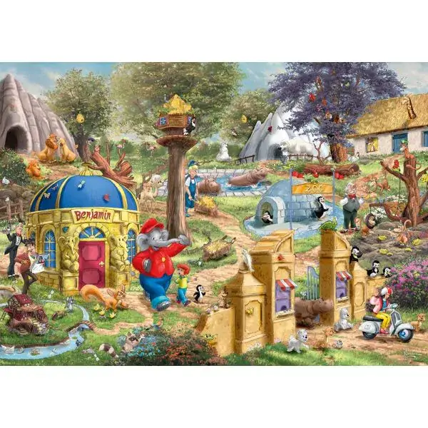 Schmidt Spiele Thomas Kinkade Studios: Benjamin Blümchen, Ein Tag im Neustädter Zoo, 1.000 Teile Puzzle Sonderangebot