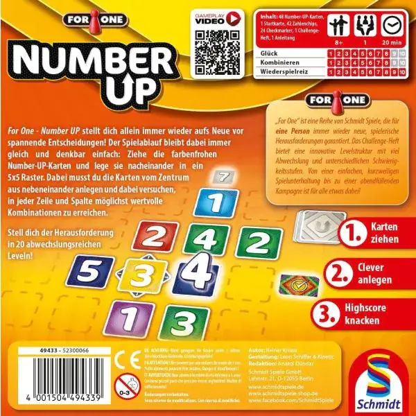 Schmidt Spiele For One – Number UP, Familienspiel Jubiläumsangebot