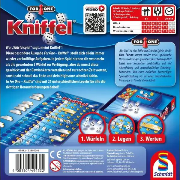 Schmidt Spiele For One – Kniffel, Familienspiel Lagerräumung