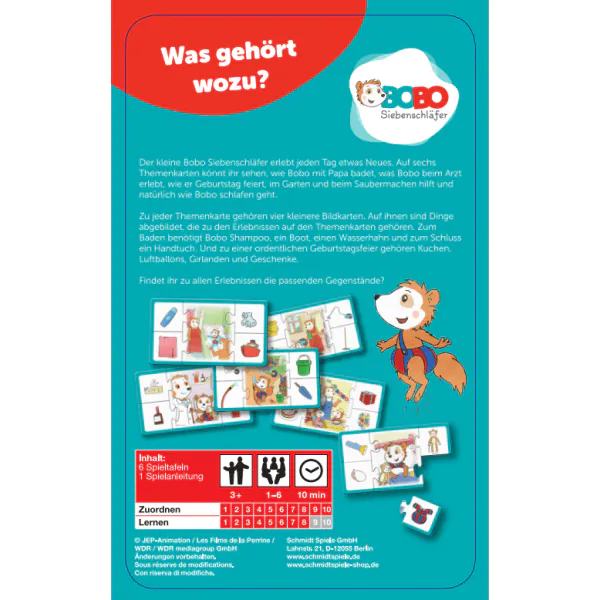 Schmidt Spiele Bobo Siebenschläfer, Was gehört wozu? Letzte 2 Tage