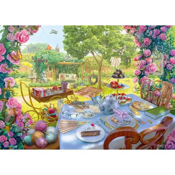 Schmidt Spiele June's Journey: Tee im Garten, 1.000 Teile Puzzle Letzter Tag
