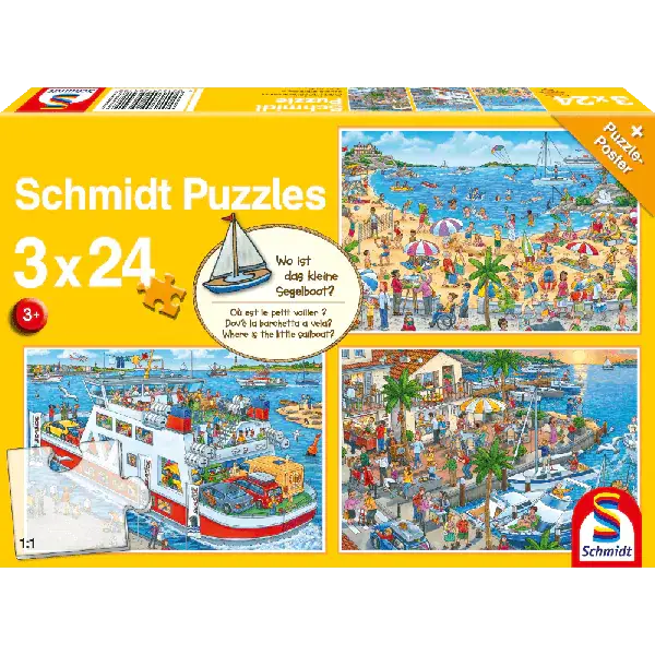 Schmidt Spiele Wo ist das kleine Segelboot? 3x24 Teile Kinderpuzzle