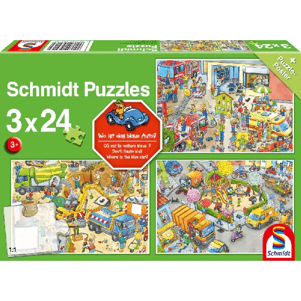 Schmidt Spiele Wo ist das blaue Auto? 3x24 Teile Kinderpuzzle Exklusivangebot