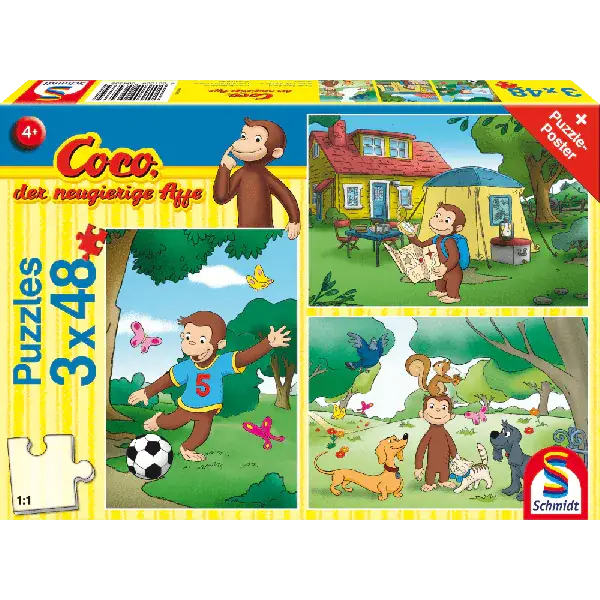 Schmidt Spiele Coco der neugierige Affe - Mein Freund Coco, 3x48 Teile Kinderpuzzle Limitierter Zeitrabatt