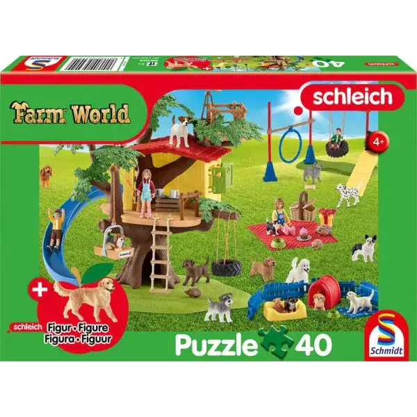 Schmidt Spiele Schleich ®: Farm World - Fröhliche Hunde, 40 Teile Kinderpuzzle mit Add-on (Original Figur) Fabrikpreis