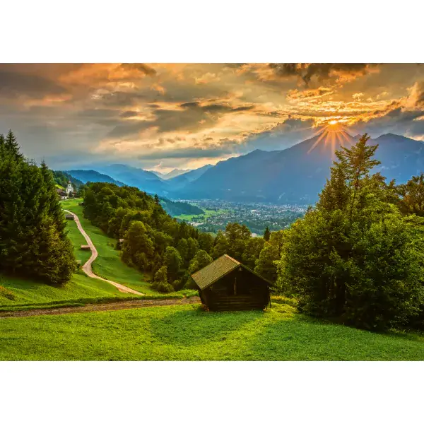 Schmidt Spiele Sonnenuntergang über dem Bergdorf Wamberg, 1.500 Teile Puzzle Nur noch ein Tag übrig