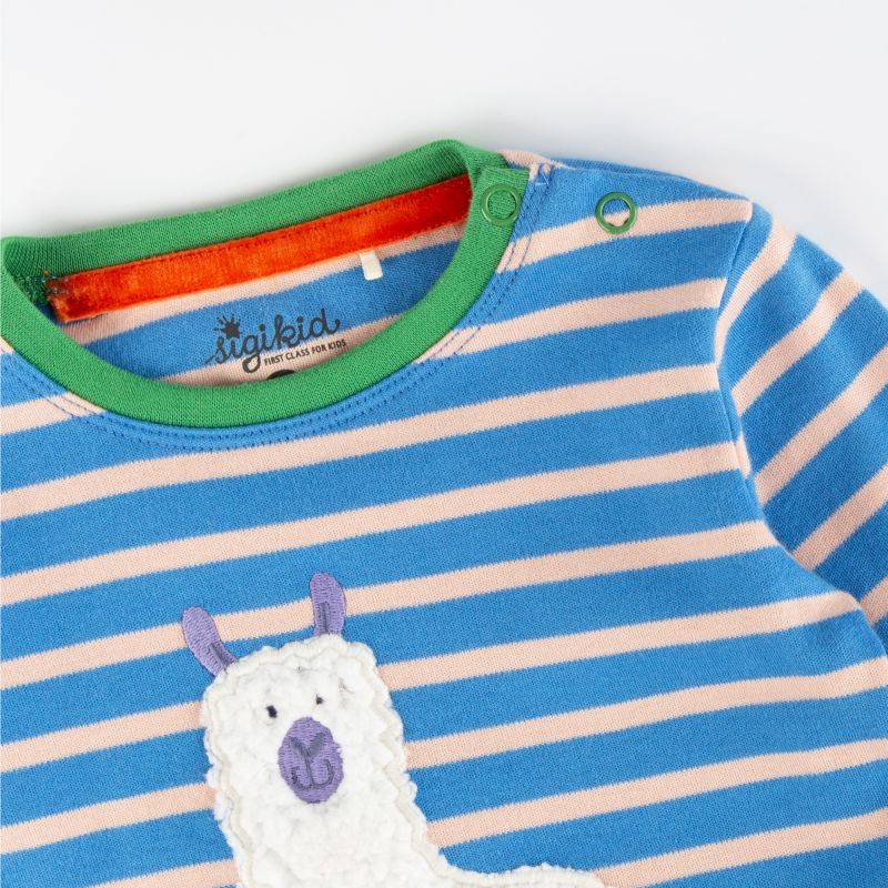 Sigikid Baby Langarmshirt Crazy Lama, blau gestreift Limitierter Zeitrabatt