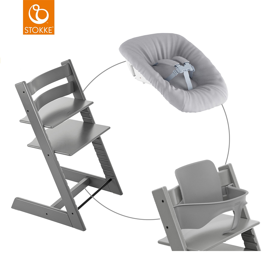 babymarkt Mega Tripp Trapp Set Hochstuhl Buche Storm Grey inkl. Newborn Set Grey und Baby Set V2 Storm Grey