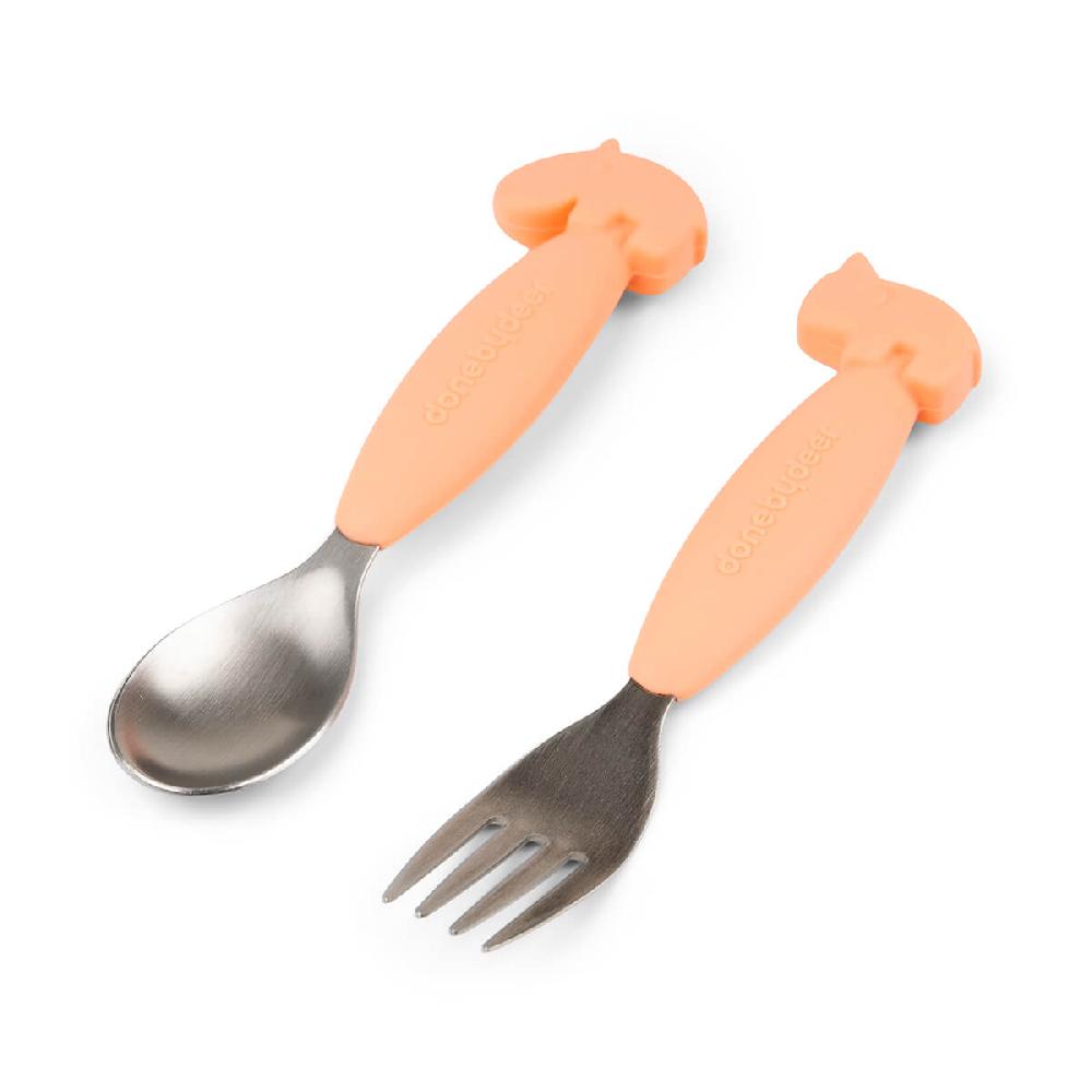 babymarkt Löffel- und Gabelset Easy-grip Deer friends Koralle Jubiläumsangebot