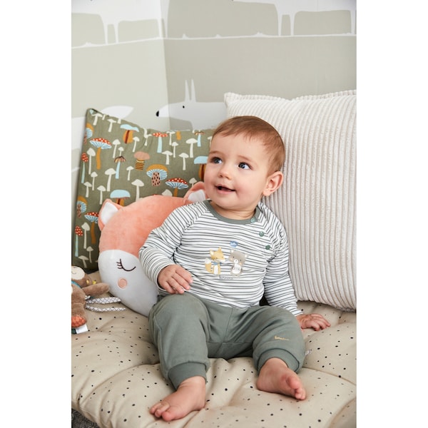 babywalz Bornino - Cute FoxRaglanshirt langarm Ringel Fox Friends grün/offwhite Schlussverkauf