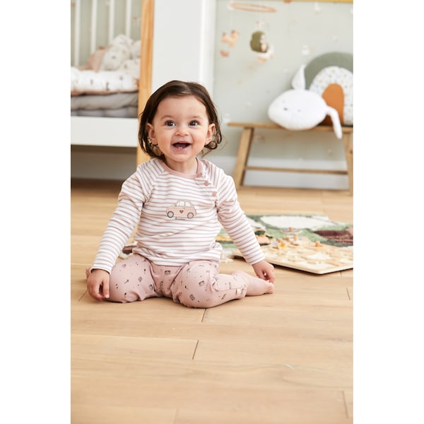 babywalz Bornino - Farm LifeRaglanshirt langarm Ringel Auto rosa/offwhite Blitzverkäufe