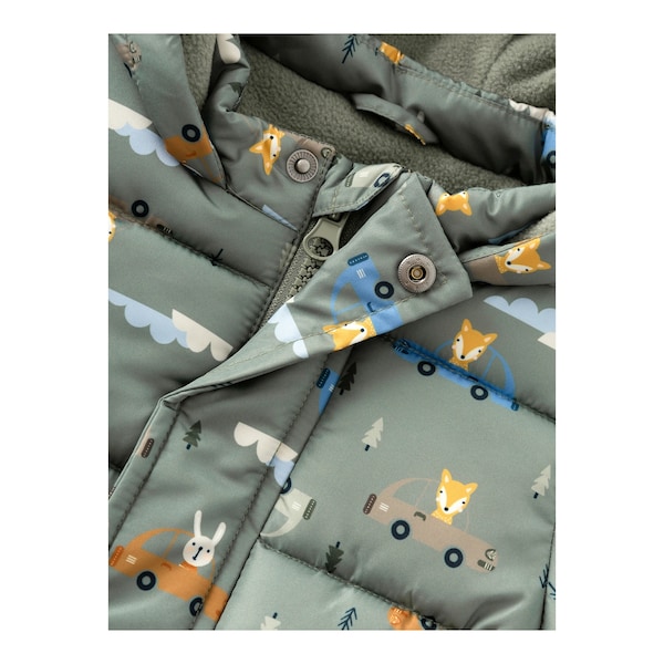 babywalz NAME ITSteppjacke mit Kapuze Tiere Autos grün/bunt Zeitlich begrenztes Angebot