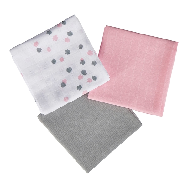 babywalz Bornino - BASICS3er-Pack Mullwindeln 80x80 cm rosa/grau/weiß Blitzangebot
