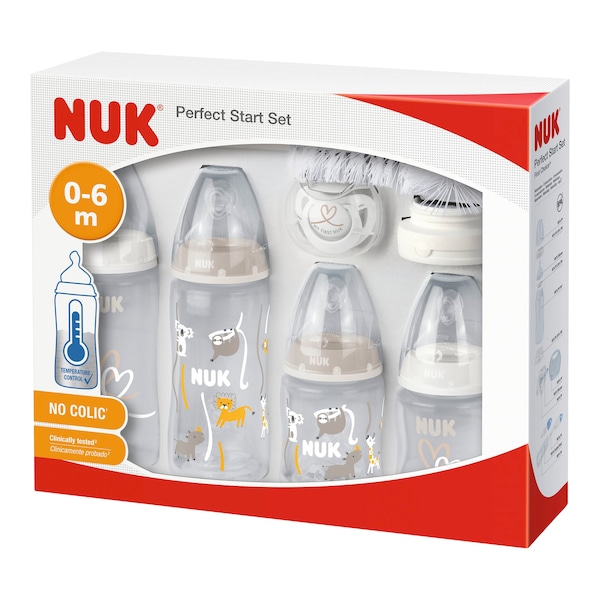 babywalz NUK9-tlg. Babyflaschen-Set First Choice Plus Temperature Control Anti-Kolik-Weithals 150-300ml 0-6M weiß / beige 2025