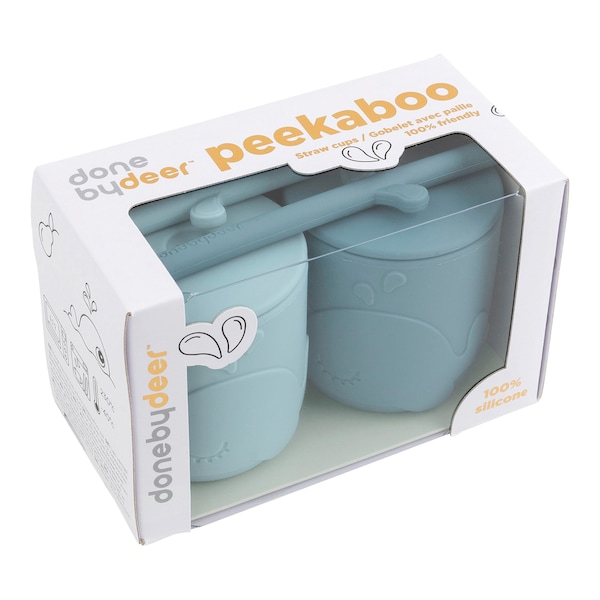 babywalz Done by Deer2er-Pack Peekaboo Strohhalmbecher Wally 120ml blau Auslauf