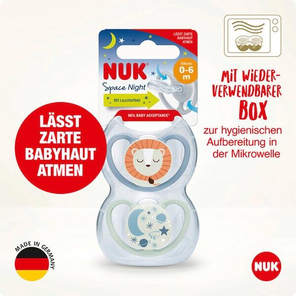 babywalz NUK2er-Pack Schnuller Space Night 0-6M Löwe / Sterne Angebote