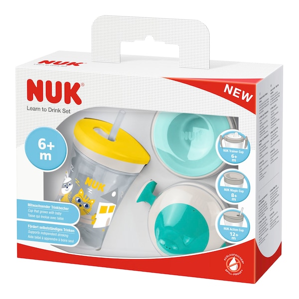 babywalz NUK5-tlg. Trinklernset Action Cup 230ml gelb / türkis Begrenztes Angebot