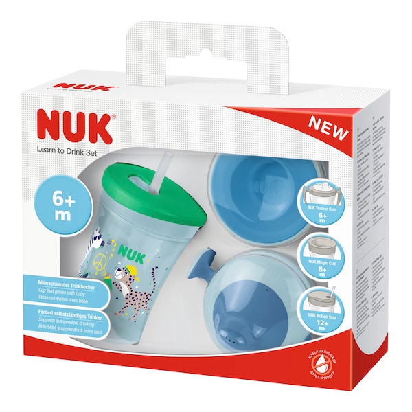 babywalz NUK5-tlg. Trinklernset Action Cup 230ml grün / blau Cyber Monday
