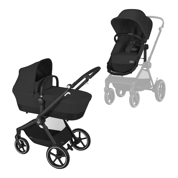 babywalz Cybex - GOLDKombikinderwagen Eos Lux Trio-Set inkl. Babyschale Aton B2 i-Size moon black / volcano black Kauf eins, bekomm eins gratis