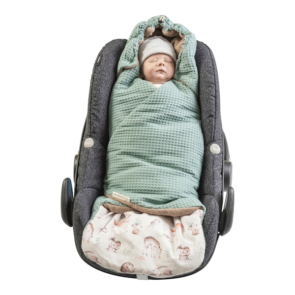 babywalz UllenboomEinschlagdecke Waffelpiqué wattiert beige / grün / Waldfreunde Tiefpreis
