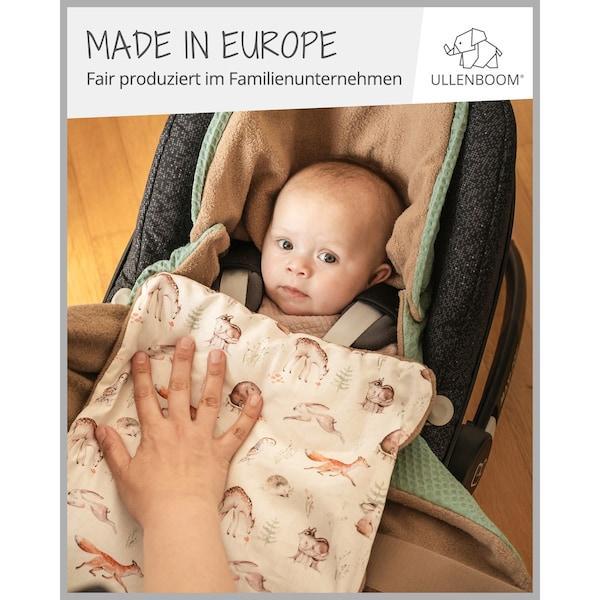 babywalz UllenboomEinschlagdecke Waffelpiqué wattiert beige / grün / Waldfreunde Tiefpreis