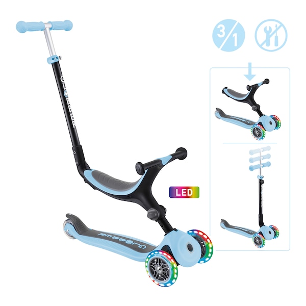 babywalz Globber3in1 Scooter Go-Up mit Leuchtrollen pastellblau 50% Rabatt mit kostenlosem Versand