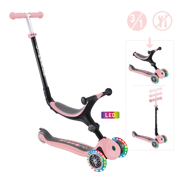 babywalz Globber3in1 Scooter Go-Up mit Leuchtrollen pastellrosa Kostenloser Versand international