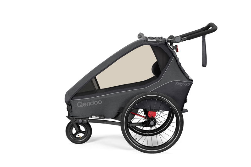 babyonlineshop Qeridoo Kidgoo 2 Fahrradanhänger Steel Grey mit Joggerfunktion 2023 Sonderangebote