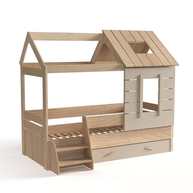 babyonlineshop Nature Kid My House Kinderzimmer natur/grau 5-teilig mit Hausbett Tiefpreis