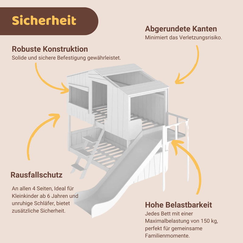 babyonlineshop Artkid Ronja Haus-Etagenbett weiß mit Rutsche aus Kiefer Liegefläche 90 x 200 cm Wochenangebot