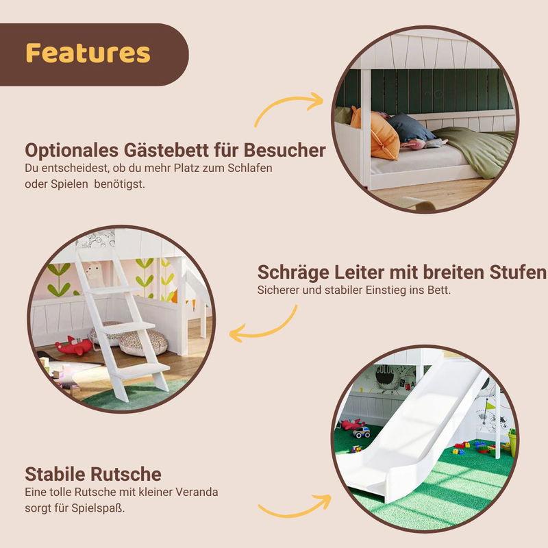 babyonlineshop Artkid Ronja Haus-Etagenbett weiß mit Rutsche aus Kiefer Liegefläche 90 x 200 cm Wochenangebot