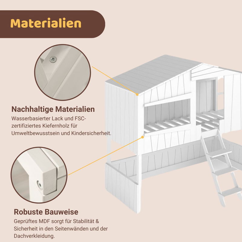 babyonlineshop Artkid Ronja Haus-Etagenbett weiß mit Rutsche aus Kiefer Liegefläche 90 x 200 cm Wochenangebot