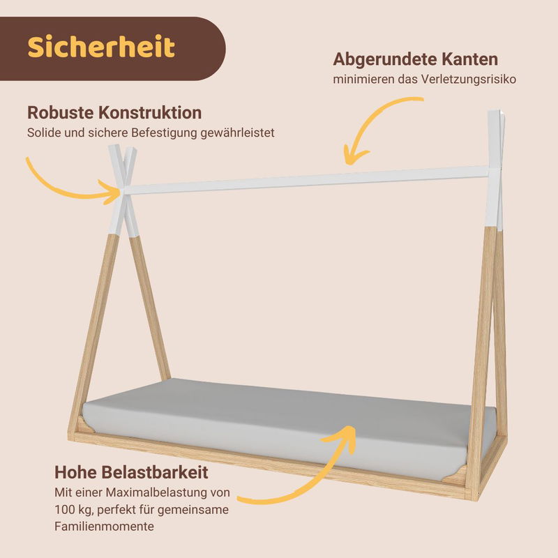 babyonlineshop Artkid Winni Bodenbett Tipi Bett Kiefer natur weiß Liegefläche 90 x 200 JETZT KAUFEN