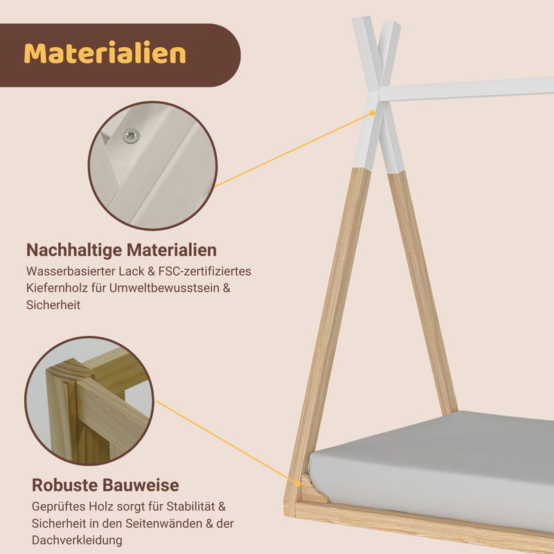 babyonlineshop Artkid Winni Bodenbett Tipi Bett Kiefer natur weiß Liegefläche 90 x 200 JETZT KAUFEN
