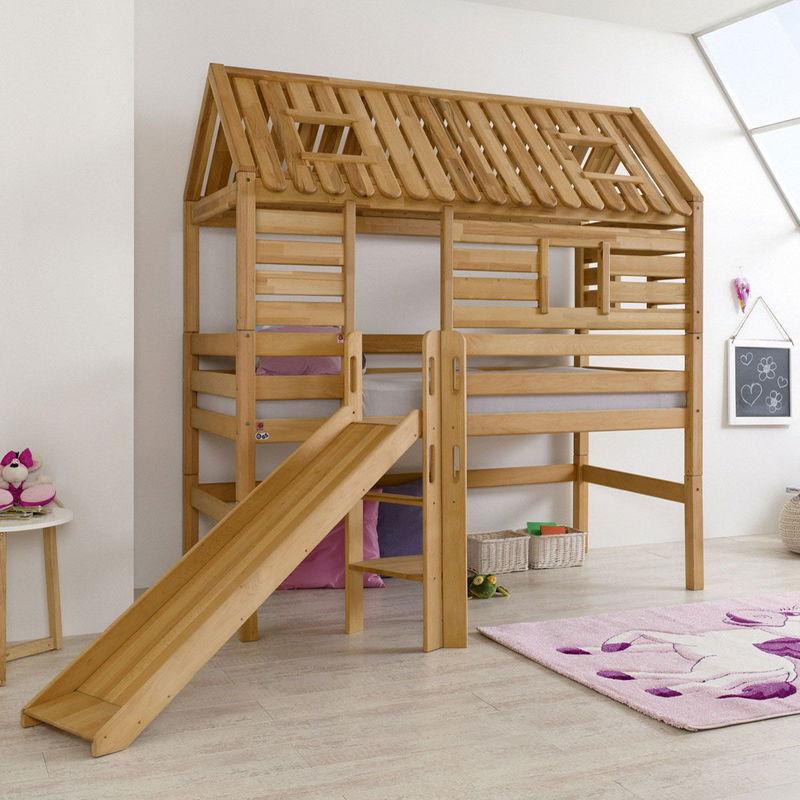 babyonlineshop Relita ELIYAS Spielbett Buche massiv geölt mit Rutschenturm - zum Einzelbett umbaubar Letzte 2 Tage