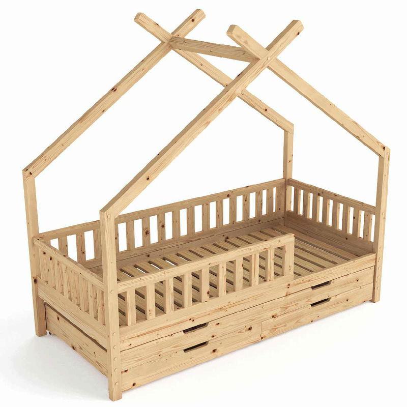 babyonlineshop Nature Kid Clara Hausbett natur 90 x 200 cm inkl. Gästebett und Bettkasten 50% Rabatt mit kostenlosem Versand