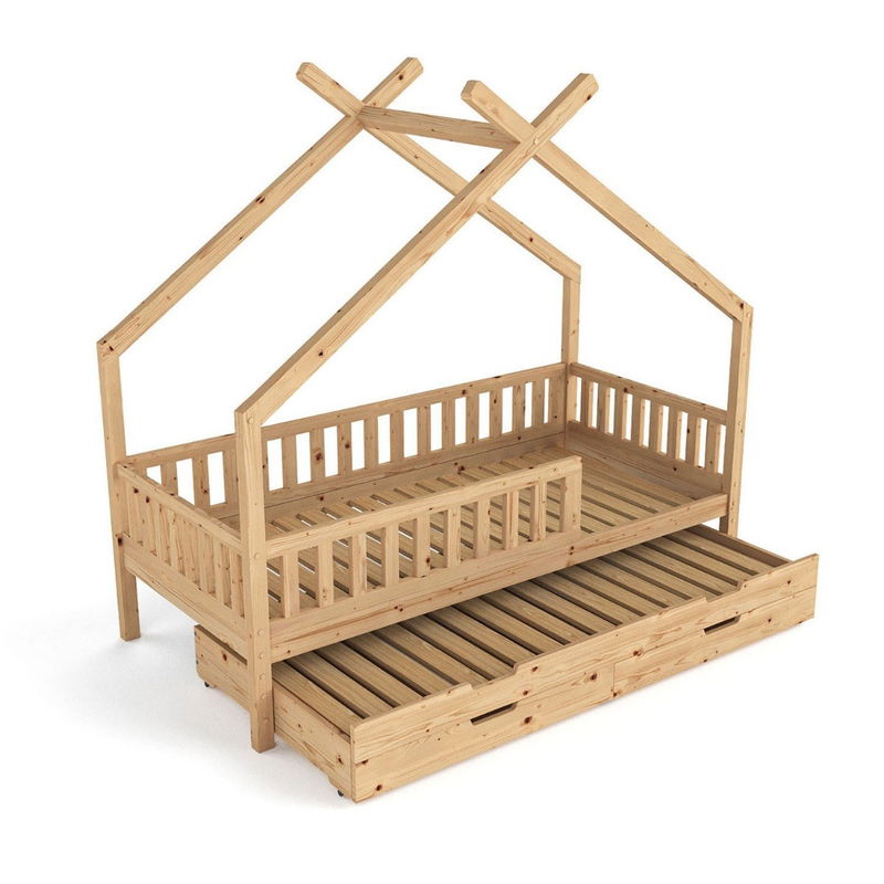 babyonlineshop Nature Kid Clara Hausbett natur 90 x 200 cm inkl. Gästebett und Bettkasten 50% Rabatt mit kostenlosem Versand