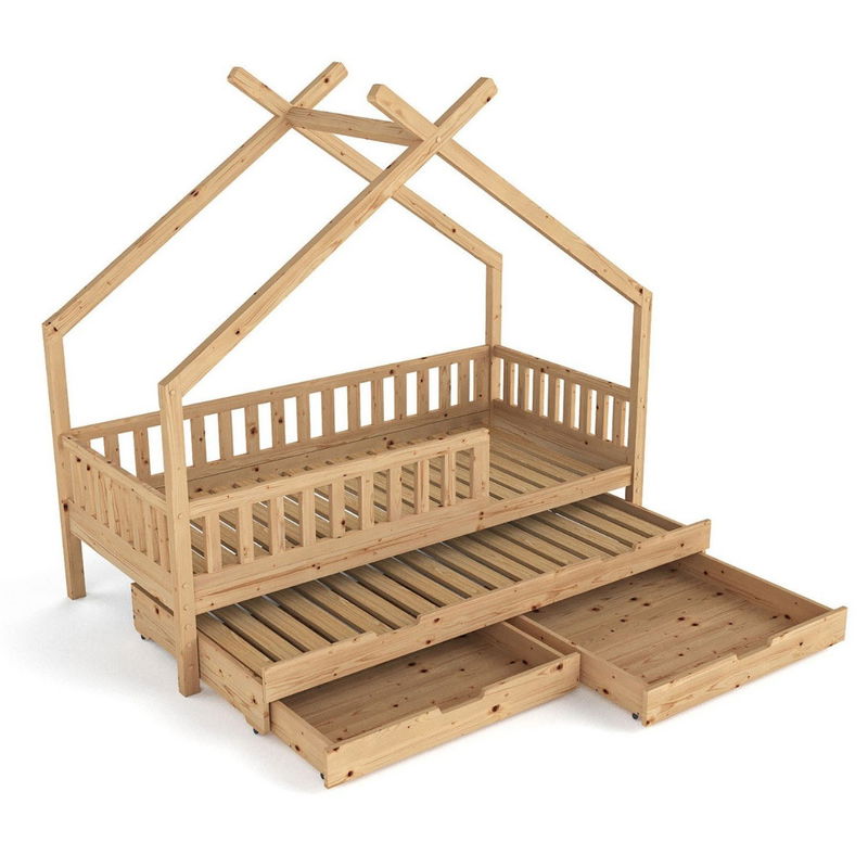 babyonlineshop Nature Kid Clara Hausbett natur 90 x 200 cm inkl. Gästebett und Bettkasten 50% Rabatt mit kostenlosem Versand