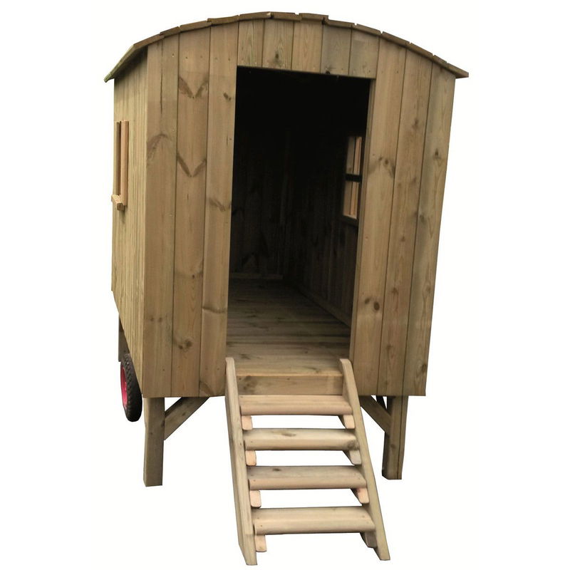 babyonlineshop Müller & Herber Bauwagen für Kinder mit Treppe & Sitzbank Kiefernholz Saisonschlussverkauf